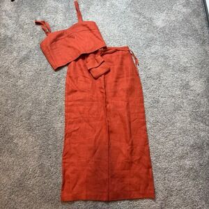 Paloma Wool 100% Linen Belted Midi Skirt Sz 38 Top Sz 36